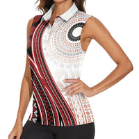 Bula Fiji Vintage Tapa Women Sleeveless Polo Shirt Kaivity Masi Wave Motifs - Red LT7 - Polynesian Pride