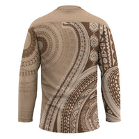 Bula Fiji Vintage Tapa Hockey Jersey Kaivity Masi Wave Motifs - Mocha