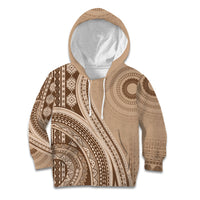 Bula Fiji Vintage Tapa Kid Hoodie Kaivity Masi Wave Motifs - Mocha LT7 Hoodie Beige - Polynesian Pride