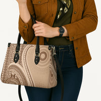 Bula Fiji Vintage Tapa Leather Bag Kaivity Masi Wave Motifs - Mocha