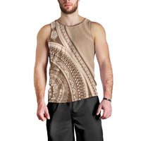 Bula Fiji Vintage Tapa Men Tank Top Kaivity Masi Wave Motifs - Mocha