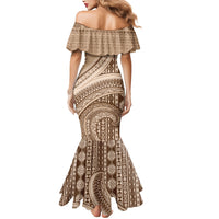Bula Fiji Vintage Tapa Mermaid Dress Kaivity Masi Wave Motifs - Mocha LT7 - Polynesian Pride