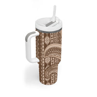 Bula Fiji Vintage Tapa Tumbler With Handle Kaivity Masi Wave Motifs - Mocha