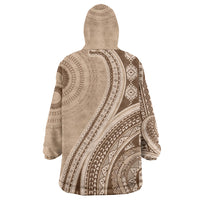 Bula Fiji Vintage Tapa Wearable Blanket Hoodie Kaivity Masi Wave Motifs - Mocha LT7 - Polynesian Pride