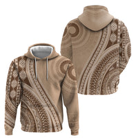 Bula Fiji Vintage Tapa Zip Hoodie Kaivity Masi Wave Motifs - Mocha
