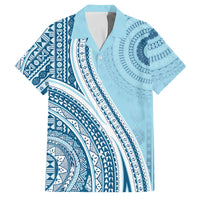 Bula Fiji Vintage Tapa Family Matching Off The Shoulder Long Sleeve Dress and Hawaiian Shirt Kaivity Masi Wave Motifs - Turquoise LT7 Dad's Shirt - Short Sleeve Turquoise - Polynesian Pride