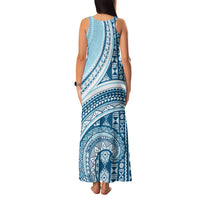 Bula Fiji Vintage Tapa Family Matching Tank Maxi Dress and Hawaiian Shirt Kaivity Masi Wave Motifs - Turquoise LT7 - Polynesian Pride