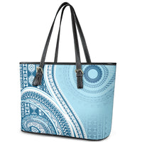 Bula Fiji Vintage Tapa Leather Tote Bag Kaivity Masi Wave Motifs - Turquoise