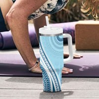 Bula Fiji Vintage Tapa Tumbler With Handle Kaivity Masi Wave Motifs - Turquoise