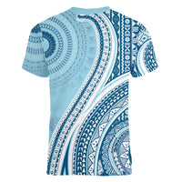 Bula Fiji Vintage Tapa Women V-Neck T-Shirt Kaivity Masi Wave Motifs - Turquoise LT7 - Polynesian Pride