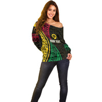Personalised Vanuatu Off Shoulder Sweater Melanesian Sand Drawing Mixed - Ni Van and Proud LT7 - Polynesian Pride