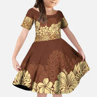 Niue Hiapo Motif Family Matching Long Sleeve Bodycon Dress and Hawaiian Shirt Tapa Classic LT7 Daughter's Dress Beige - Polynesian Pride