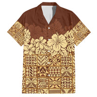 Niue Hiapo Motif Family Matching Off Shoulder Short Dress and Hawaiian Shirt Tapa Classic LT7 Dad's Shirt - Short Sleeve Beige - Polynesian Pride