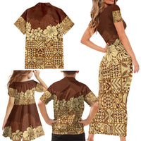Niue Hiapo Motif Family Matching Short Sleeve Bodycon Dress and Hawaiian Shirt Tapa Classic LT7 - Polynesian Pride