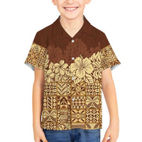 Niue Hiapo Motif Family Matching Summer Maxi Dress and Hawaiian Shirt Tapa Classic LT7 Son's Shirt Beige - Polynesian Pride