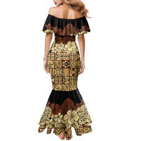 Niue Hiapo Motif Family Matching Mermaid Dress and Hawaiian Shirt Tapa Classic - Black Ver LT7 - Polynesian Pride