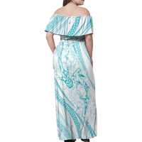 Sharks Couple Dreamy Polynesians Floral Sea Family Matching Off Shoulder Maxi Dress and Hawaiian Shirt Turquoise - Polynesian Pride