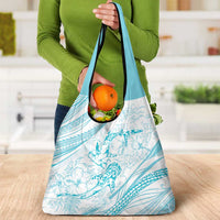 Sharks Couple Dreamy Polynesians Floral Sea Grocery Bag Turquoise LT7 - Polynesian Pride