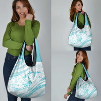 Sharks Couple Dreamy Polynesians Floral Sea Grocery Bag Turquoise LT7 - Polynesian Pride