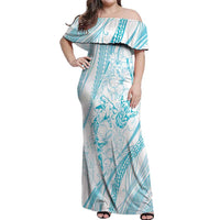 Sharks Couple Dreamy Polynesians Floral Sea Off Shoulder Maxi Dress Turquoise LT7 Women Turquoise - Polynesian Pride