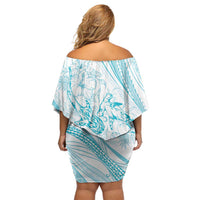 Sharks Couple Dreamy Polynesians Floral Sea Off Shoulder Short Dress Turquoise LT7 - Polynesian Pride