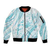 Sharks Couple Dreamy Polynesians Floral Sea Sleeve Zip Bomber Jacket Turquoise - Polynesian Pride