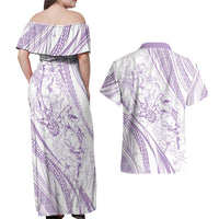 Sharks Couple Dreamy Polynesians Floral Sea Couples Matching Off Shoulder Maxi Dress and Hawaiian Shirt Lilac - Polynesian Pride