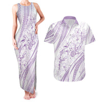 Sharks Couple Dreamy Polynesians Floral Sea Couples Matching Tank Maxi Dress and Hawaiian Shirt Lilac - Polynesian Pride