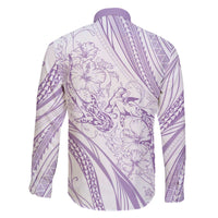 Sharks Couple Dreamy Polynesians Floral Sea Family Matching Off The Shoulder Long Sleeve Dress and Hawaiian Shirt Lilac - Polynesian Pride