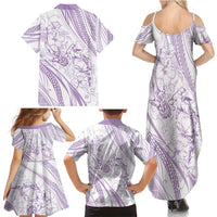 Sharks Couple Dreamy Polynesians Floral Sea Family Matching Summer Maxi Dress and Hawaiian Shirt Lilac - Polynesian Pride