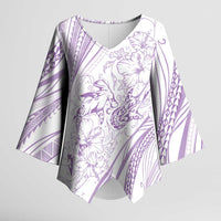 Sharks Couple Dreamy Polynesians Floral Sea Kimono Sleeve Blouse Lilac - Polynesian Pride