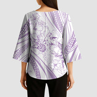 Sharks Couple Dreamy Polynesians Floral Sea Kimono Sleeve Blouse Lilac - Polynesian Pride