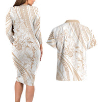 Sharks Couple Dreamy Polynesians Floral Sea Couples Matching Long Sleeve Bodycon Dress and Hawaiian Shirt Hazel - Polynesian Pride