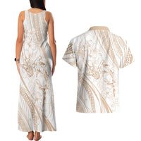 Sharks Couple Dreamy Polynesians Floral Sea Couples Matching Tank Maxi Dress and Hawaiian Shirt Hazel - Polynesian Pride