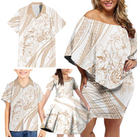Sharks Couple Dreamy Polynesians Floral Sea Family Matching Off Shoulder Short Dress and Hawaiian Shirt Hazel - Polynesian Pride