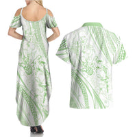 Sharks Couple Dreamy Polynesians Floral Sea Couples Matching Summer Maxi Dress and Hawaiian Shirt Emerald - Polynesian Pride