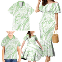 Sharks Couple Dreamy Polynesians Floral Sea Family Matching Mermaid Dress and Hawaiian Shirt Emerald - Polynesian Pride