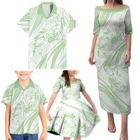 Sharks Couple Dreamy Polynesians Floral Sea Family Matching Puletasi and Hawaiian Shirt Emerald - Polynesian Pride