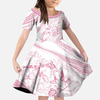 Sharks Couple Dreamy Polynesians Floral Sea Family Matching Mermaid Dress and Hawaiian Shirt Pink LT7 Daughter's Dress Pink - Polynesian Pride
