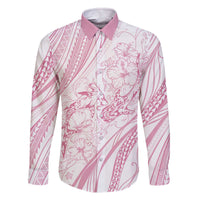 Sharks Couple Dreamy Polynesians Floral Sea Family Matching Off The Shoulder Long Sleeve Dress and Hawaiian Shirt Pink - Polynesian Pride