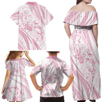 Sharks Couple Dreamy Polynesians Floral Sea Family Matching Off Shoulder Maxi Dress and Hawaiian Shirt Pink - Polynesian Pride