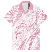 Sharks Couple Dreamy Polynesians Floral Sea Family Matching Off Shoulder Short Dress and Hawaiian Shirt Pink LT7 Dad's Shirt - Short Sleeve Pink - Polynesian Pride