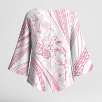 Sharks Couple Dreamy Polynesians Floral Sea Kimono Sleeve Blouse Pink - Polynesian Pride