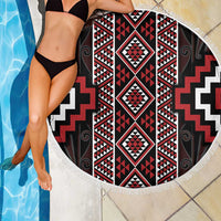 Red Tukutuku Pattern Aotearoa Beach Blanket Niho Taniwha and Puhoro Motifs