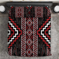 Red Tukutuku Pattern Aotearoa Bedding Set Niho Taniwha and Puhoro Motifs