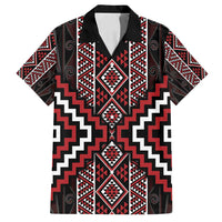 Red Tukutuku Pattern Aotearoa Family Matching Long Sleeve Bodycon Dress and Hawaiian Shirt Niho Taniwha and Puhoro Motifs