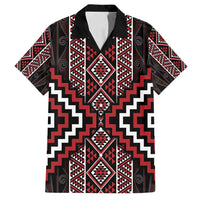 Red Tukutuku Pattern Aotearoa Family Matching Summer Maxi Dress and Hawaiian Shirt Niho Taniwha and Puhoro Motifs LT7 Dad's Shirt - Short Sleeve Red - Polynesian Pride