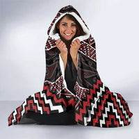Red Tukutuku Pattern Aotearoa Hooded Blanket Niho Taniwha and Puhoro Motifs