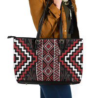 Red Tukutuku Pattern Aotearoa Leather Tote Bag Niho Taniwha and Puhoro Motifs LT7 - Polynesian Pride