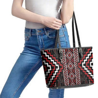 Red Tukutuku Pattern Aotearoa Leather Tote Bag Niho Taniwha and Puhoro Motifs LT7 - Polynesian Pride